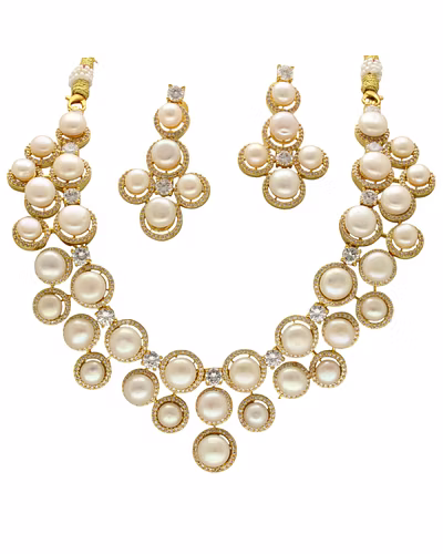 Winged Grace Pearl Necklace Set-White-3