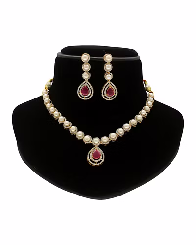 Imperial Drape Pearl Necklace Set-White-1