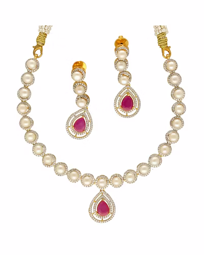 Imperial Drape Pearl Necklace Set-White-2