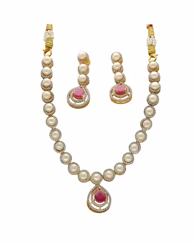 Imperial Drape Pearl Necklace Set-White-3
