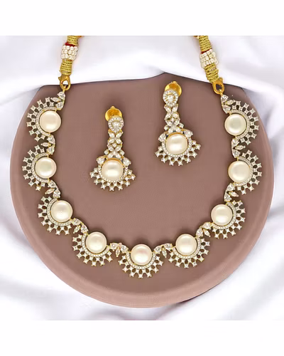 Royal Ivory Pearl Necklace Set-JPJUN-25-009
