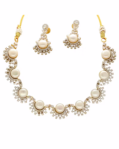 Royal Ivory Pearl Necklace Set-White-3
