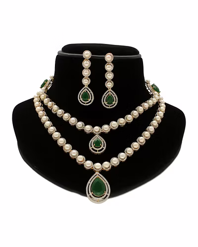 Queenmare Elegance Pearl Necklace Set-White-1