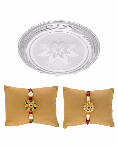 Captivating 33Gms Silver Rakhi Thali Hamper-White-1