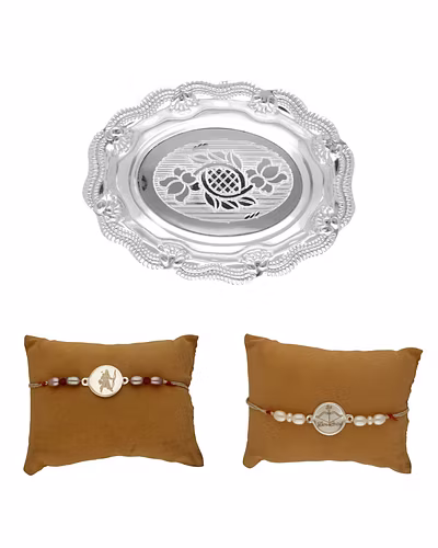 Prestigious 30Gms Silver Rakhi Thali Hamper-White-1