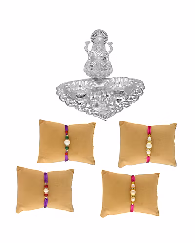 Momentous 36Gms Silver Rakhi Thali Hamper-White-1