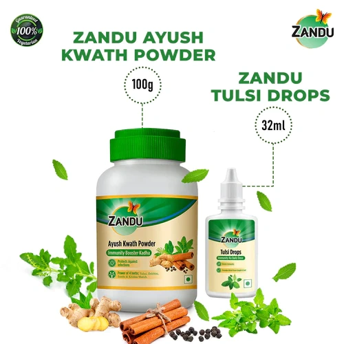 Ayush Kwath Powder (100g) &amp; Tulsi Drops (32ml) Combo-Z15-1