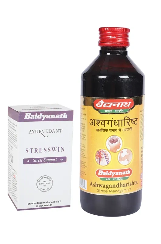 Baidyanath Go Stress Free Ashwagandharishtha 450Ml With Ayurvedant Stresswin 60Cap Health Tonic-B62