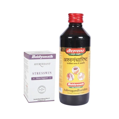 Baidyanath Go Stress Free Ashwagandharishtha 450Ml With Ayurvedant Stresswin 60Cap Health Tonic