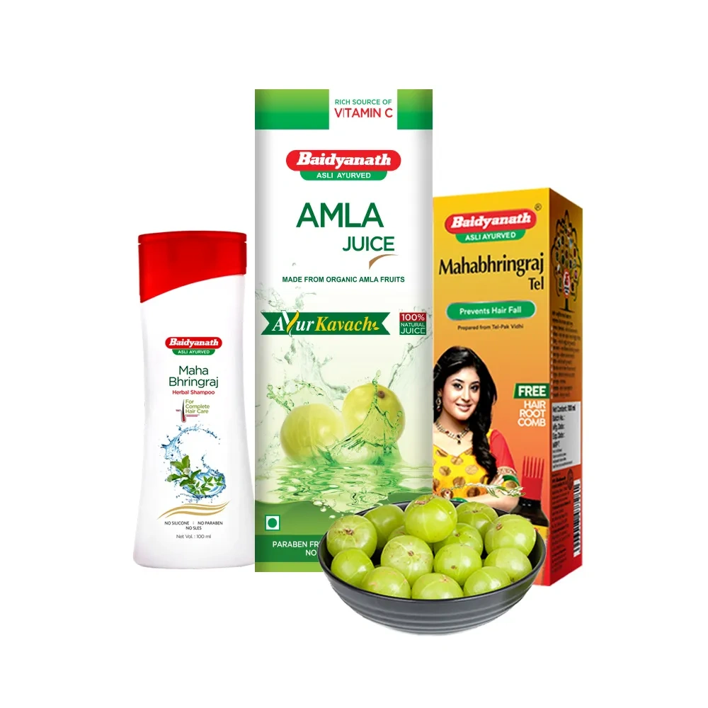 Baidyanath Mahabhringaraj Tel &amp; Amla Juice With Mahabhringraj Herbal Shampoo For Control Hair Fall-B370-1