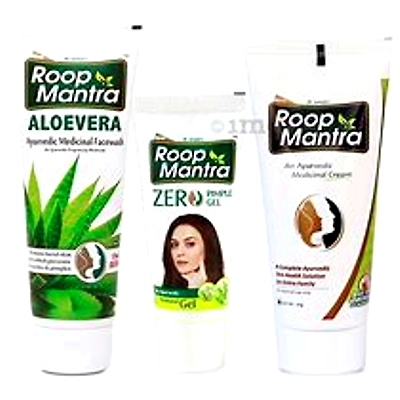 Roop Mantra Combo Pack of Aloevera Face Wash 115ml, Zero Pimple Gel 15gm & Face Cream 60gm