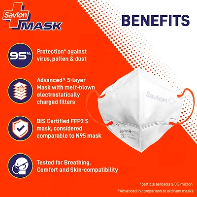 Savlon Mask | BIS Certified FFP2 S Mask (comparable to N95)| Ear-loop model with Head-Band Converter Strip