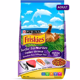 purina friskies surfin' favourites dry adult cat food, mackerel tuna salmon & sardine flavours, 6.5kg