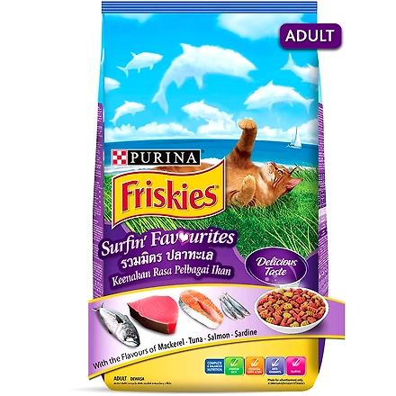 Purina FRISKIES Surfin' Favourites Dry Adult Cat Food, Mackerel Tuna Salmon &amp; Sardine Flavours, 6.5kg-6.5-6