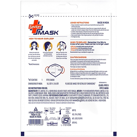 Savlon BIS Certified FFP2 S Mask (Comparable to N95) Ear-loop, White-1