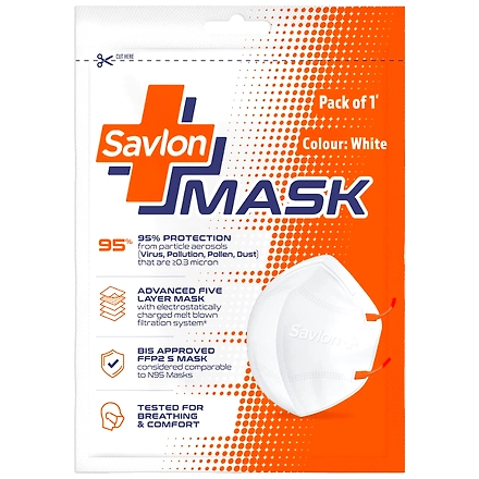 Savlon BIS Certified FFP2 S Mask (Comparable to N95) Ear-loop, White-MASK1