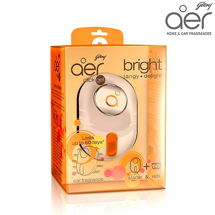 Godrej aer click, Bright Tangy Delight Orange Car Vent Air Freshener Gel Kit (10g)-1