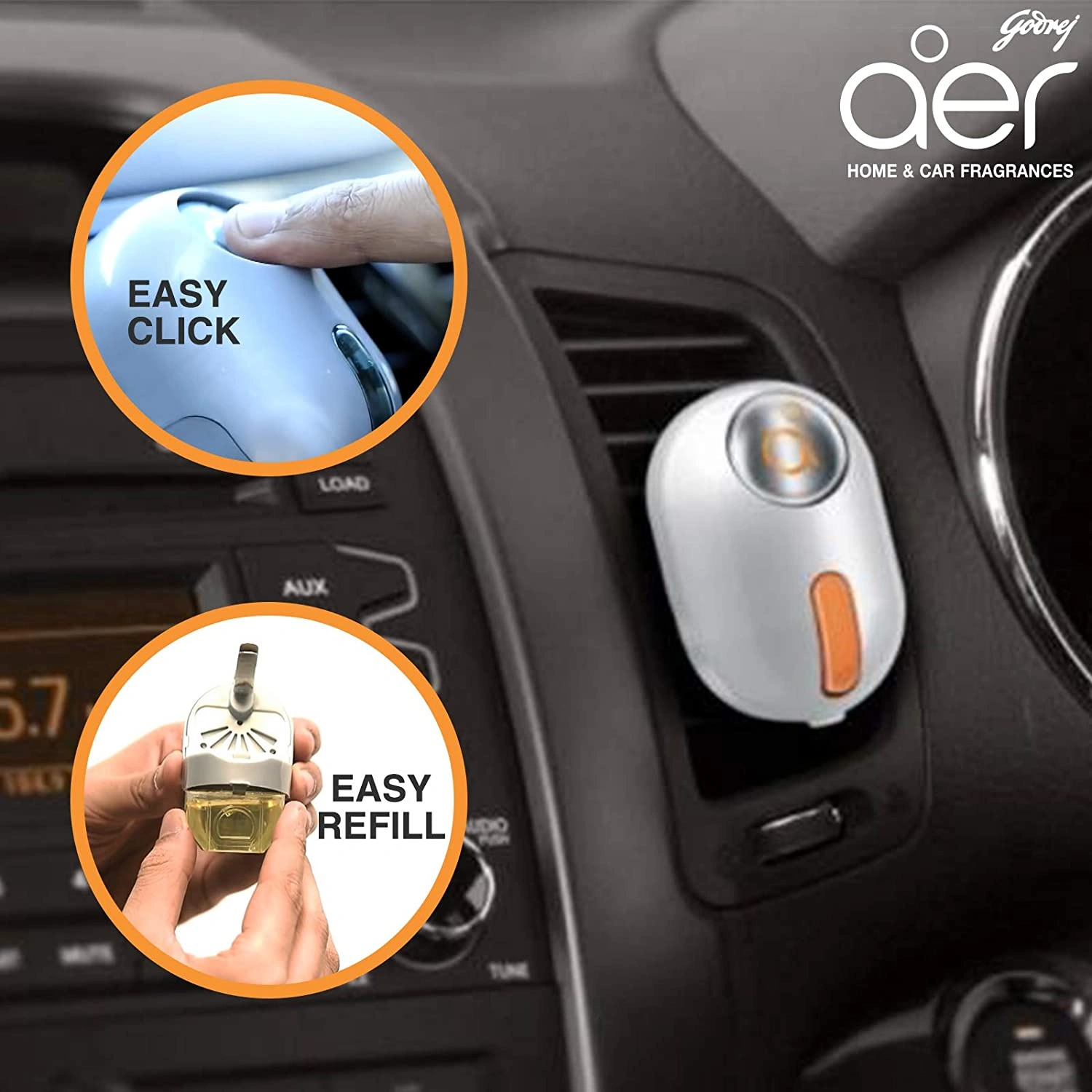 Godrej aer click, Bright Tangy Delight Orange Car Vent Air Freshener Gel Kit (10g)-3