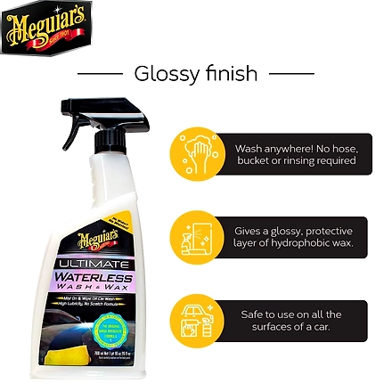MEGUIAR'S Ultimate Waterless Wash &amp; Wax Easy to use High-Lubricity No Scratch Formula Spot-Free Wash Without Water Long Lasting Glossy Finish (G3626)-1