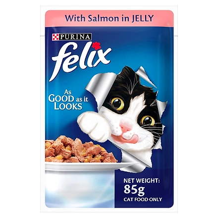 FELIX® As Good As It Looks Wet Food for Adult Cats|Complete and Balanced Cat Food |Salmon Flavour |12 Pouches (12 x 85 g) |Buy 10 Get 2 Free-1