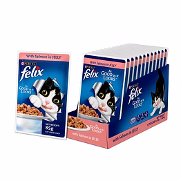 purina felix® as good as it looks wet food for adult cats|complete and balanced cat food |salmon flavour |12 pouches (12 x 85 g) |buy 10 get 2 free