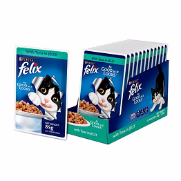purina felix® as good as it looks wet food for adult cats|complete and balanced cat food |tuna flavour |12 pouches (12 x 85 g) |buy 10 get 2 free
