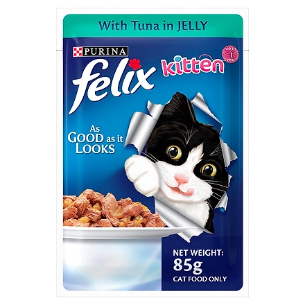 FELIX® As Good As It Looks Wet Food for Kittens|Complete and Balanced Kitten Food |Tuna Flavour |12 Pouches (12 x 85 g) |Buy 10 Get 2 Free-1