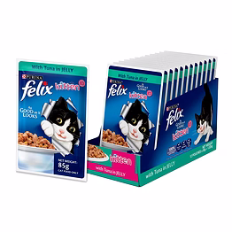 purina felix® as good as it looks wet food for kittens|complete and balanced kitten food |tuna flavour |12 pouches (12 x 85 g) |buy 10 get 2 free