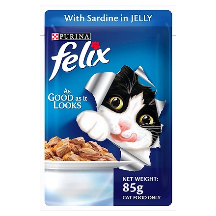 FELIX® As Good As It Looks Wet Food for Adult Cats|Complete and Balanced Cat Food |Sardine Flavour |12 Pouches (12 x 85 g) |Buy 10 Get 2 Free-1
