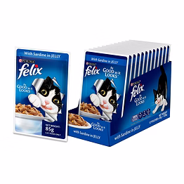 purina felix® as good as it looks wet food for adult cats|complete and balanced cat food |sardine flavour |12 pouches (12 x 85 g) |buy 10 get 2 free