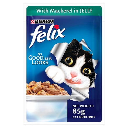 FELIX® As Good As It Looks Wet Food for Adult Cats|Complete and Balanced Cat Food |Mackerel Flavour |12 Pouches (12 x 85 g) |Buy 10 Get 2 Free-1