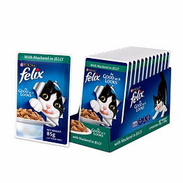 purina felix® as good as it looks wet food for adult cats|complete and balanced cat food |mackerel flavour |12 pouches (12 x 85 g) |buy 10 get 2 free