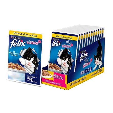 FELIX® As Good As It Looks Wet Food for Kittens|Complete and Balanced Kitten Food |Chicken Flavour |12 Pouches (12 x 85 g) |Buy 10 Get 2 Free-ChickenFlavourKitten