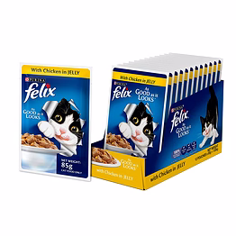purina felix® as good as it looks wet food for adult cats|complete and balanced cat food |chicken flavour |12 pouches (12 x 85 g) |buy 10 get 2 free