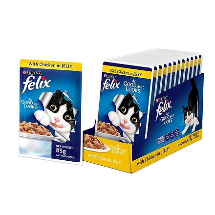 FELIX® As Good As It Looks Wet Food for Adult Cats|Complete and Balanced Cat Food |Chicken Flavour |12 Pouches (12 x 85 g) |Buy 10 Get 2 Free-ChickenFlavour1