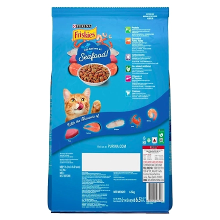 Purina FRISKIES Seafood Sensations Adult Cat Food, Tuna Salmon Whitefish Crab &amp; Shrimp Flavours, 6.5kg-1
