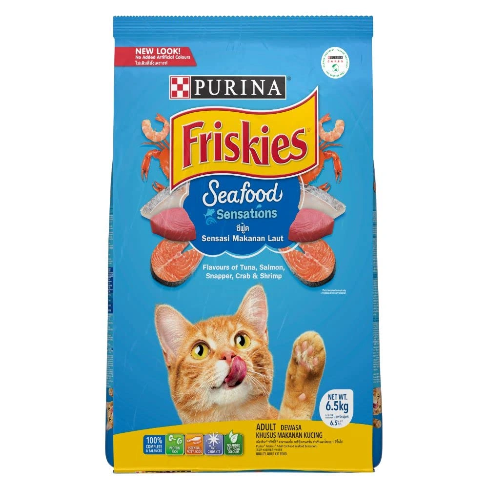 Purina FRISKIES Seafood Sensations Adult Cat Food, Tuna Salmon Whitefish Crab &amp; Shrimp Flavours, 6.5kg-SF65