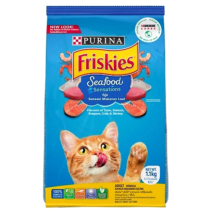 Purina FRISKIES Seafood Sensations Dry Adult Cat Food, Tuna Salmon Whitefish Crab &amp; Shrimp Flavours, 1.1kg-FRIKSIES1