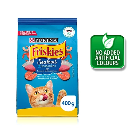 Purina Friskies Seafood Sensations Adult Cat Food, Tuna Salmon Whitefish Crab &amp; Shrimp Flavours, 400g-SF400
