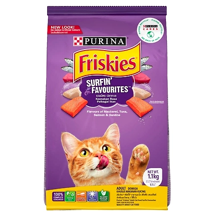 Purina FRISKIES Surfin' Favourites Dry Adult Cat Food, Mackerel Tuna Salmon &amp; Sardine Flavours, 1.1kg-SUF1
