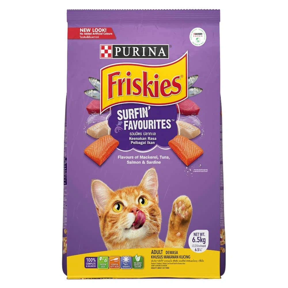 Purina FRISKIES Surfin' Favourites Dry Adult Cat Food, Mackerel Tuna Salmon &amp; Sardine Flavours, 6.5kg-2SURFIN