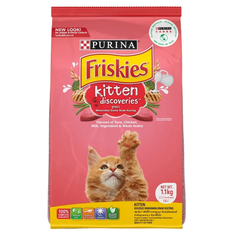 Purina Friskies Kitten Discoveries Baby Cat Dry Food, Tuna Chicken Milk Vegetables &amp; Whole Grain Flavors, 1.1 KG Pack-FRISK