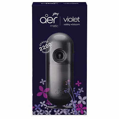 godrej aer matic kit - automatic room fresheners with flexi control spray | violet valley bloom | 2200 sprays guaranteed | lasts up to 60 days (225ml)