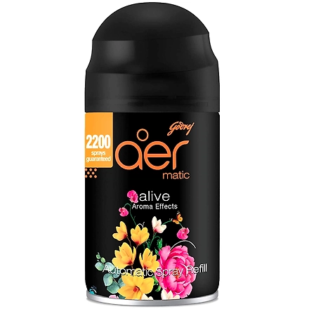 Godrej aer Smart Matic Refill - Automatic Room Fresheners | Alive | 2200 Sprays Guaranteed | Lasts up to 60 days (225ml)-AIRMATICSPRAYALIVE