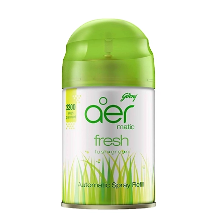 Godrej aer Matic Refill - Automatic Room Fresheners | Fresh Lush Green | 2200 Sprays Guaranteed | Lasts up to 60 days (225ml)-AIRMATICSPRAYFRESHGREEN
