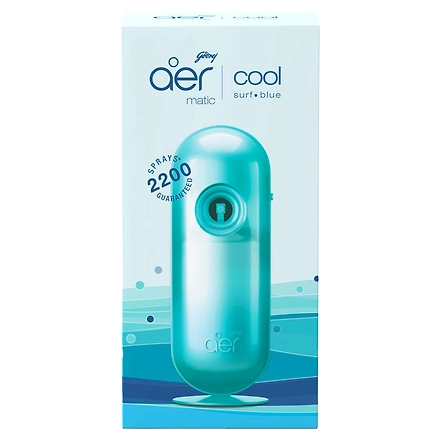 Godrej aer Matic Kit - Automatic Room Fresheners with Flexi Control Spray | Cool Surf Blue | 2200 Sprays Guaranteed | Lasts up to 60 days (225ml)-AIRMATICBLUE