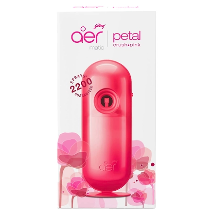 Godrej aer Matic Kit - Automatic Room Fresheners with Flexi Control Spray | Petal Crush Pink,Relax | 2200 Sprays Guaranteed | Lasts up to 60 days (225ml)-AIRMATICPINK