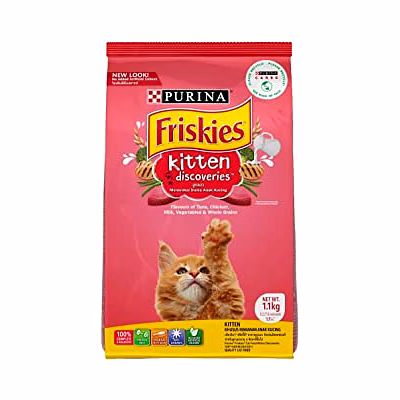 purina friskies kitten discoveries baby cat dry food, tuna chicken milk vegetables & whole grain flavours, 400 gms