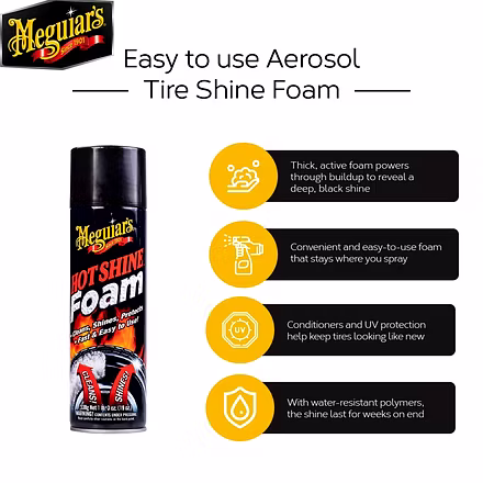 MEGUIAR'S Hot Shine Tire Foam Easy to use Aerosol Tire Shine with UV Protection for Glossy, Rich Black Tires-1