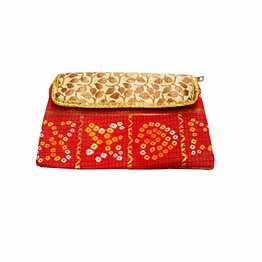 a kool kraft women trendy and stylish fancy bandhej red clutch with flap | size 8.5x5 inches | gift | marriage | festival | function